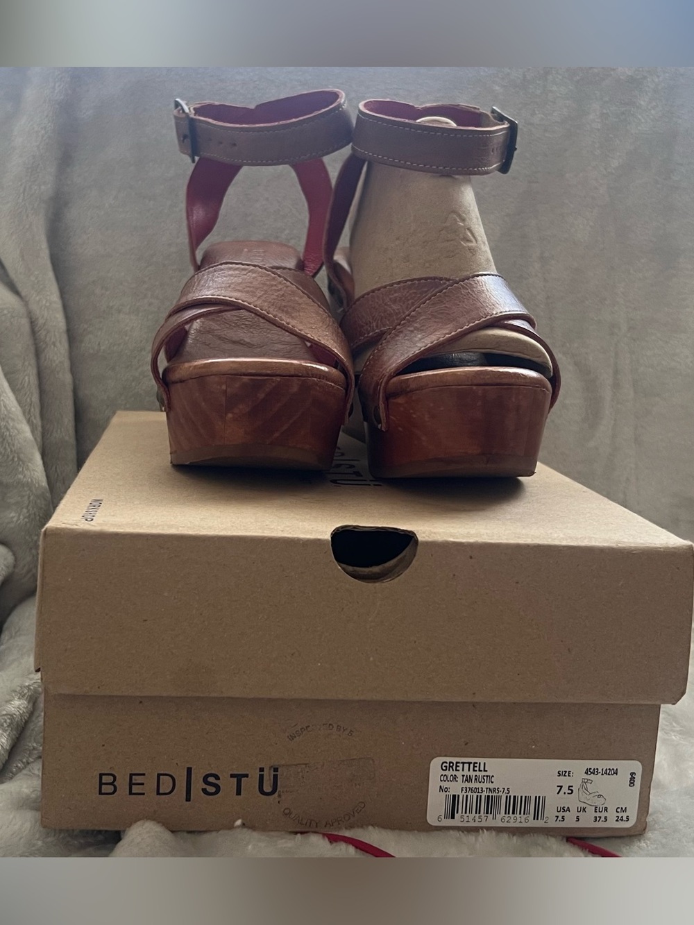 New w/ Box: Bed|Stu ✳️ Grettell Wedge Sandal in Tan Rustic Size: 7.5 M - Picture 7 of 16
